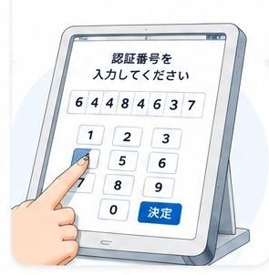 受付機に認証番号を入力してチェックインする様子