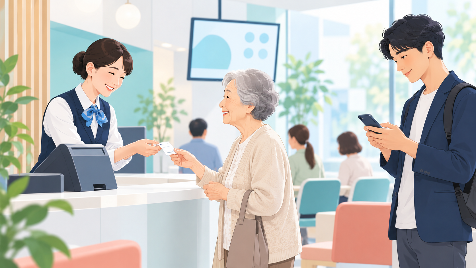 紙の整理券とスマートフォンによる受付を併用するイメージ