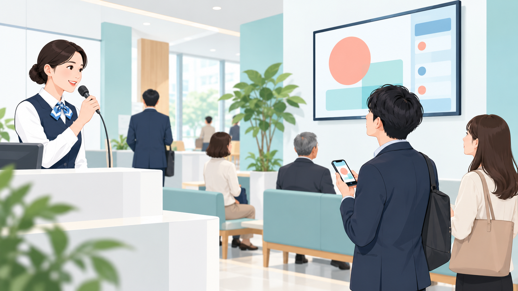 表示と呼び出しを確認する利用者と職員のイメージ