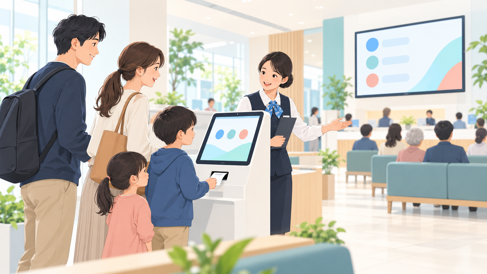 整理券発行と案内を組み合わせた受付のイメージ