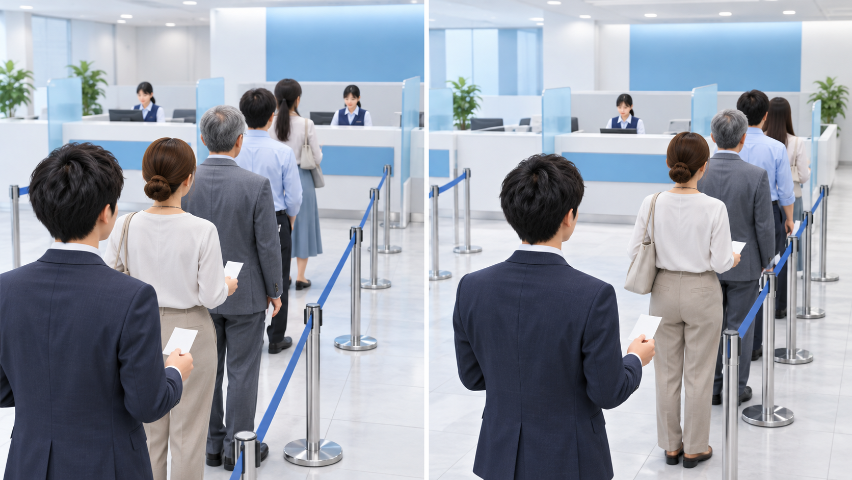 転送先の待ち列へ受付順に番号が加わるイメージ