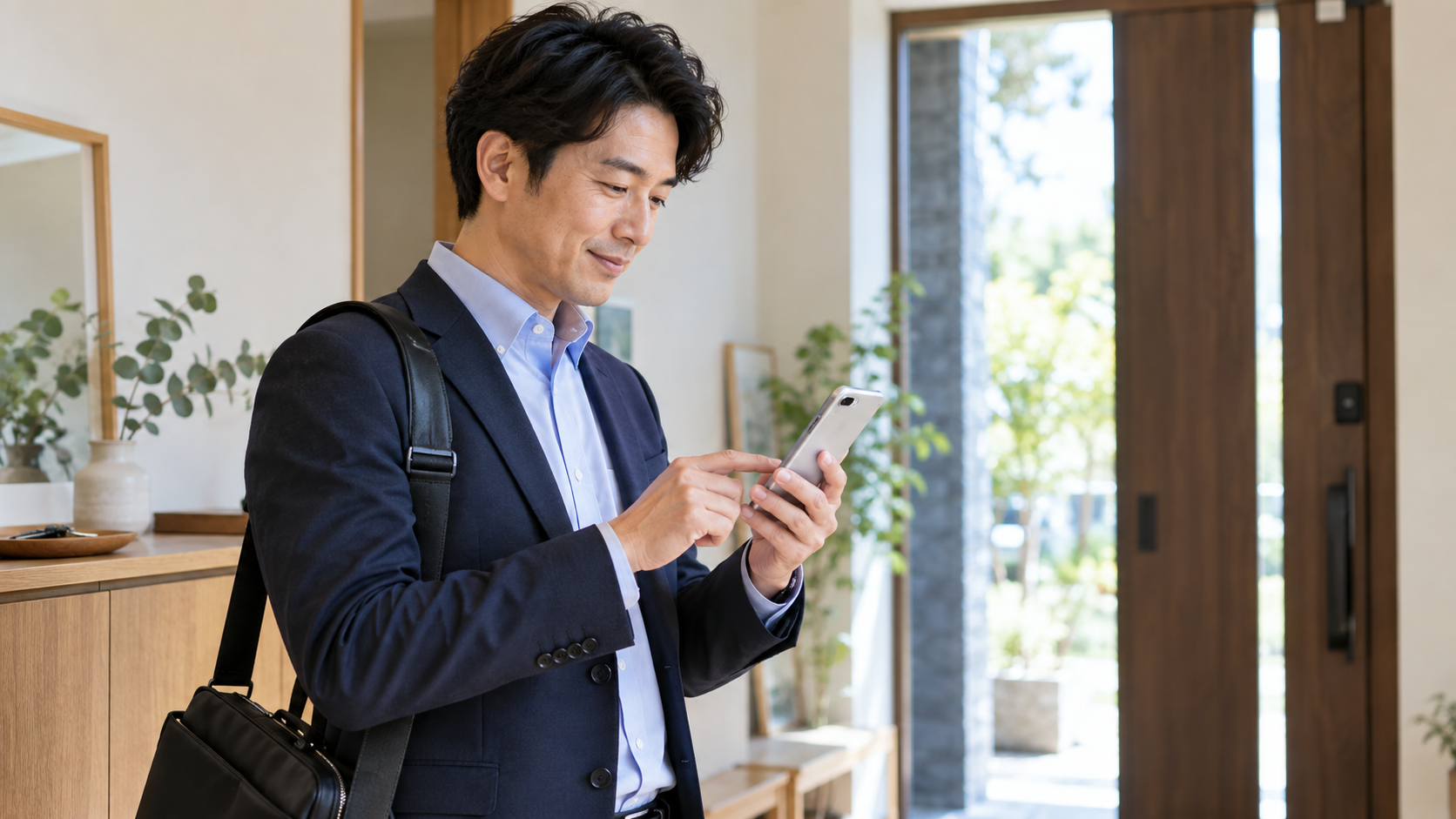 自宅でスマートフォンからWeb受付をする利用者